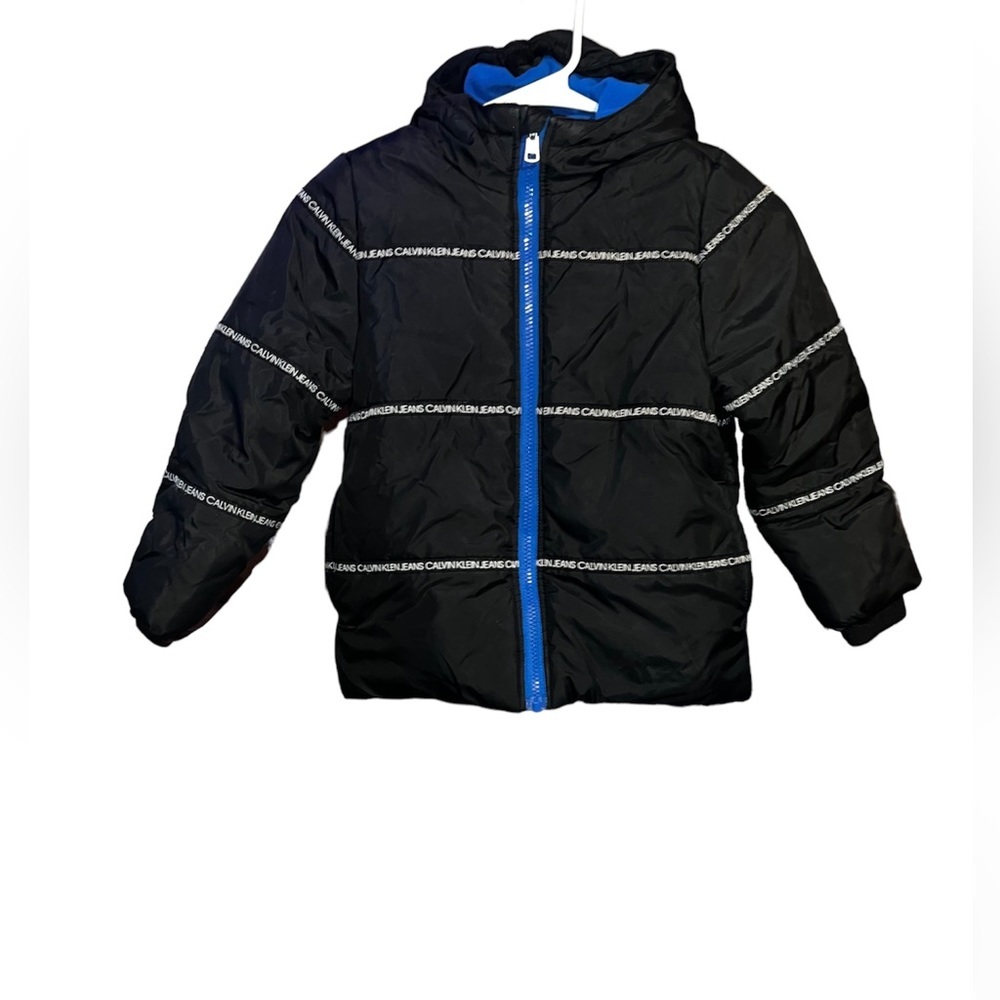Calvin Klein Boys Hooded Logo-Tape Bubble Jacket